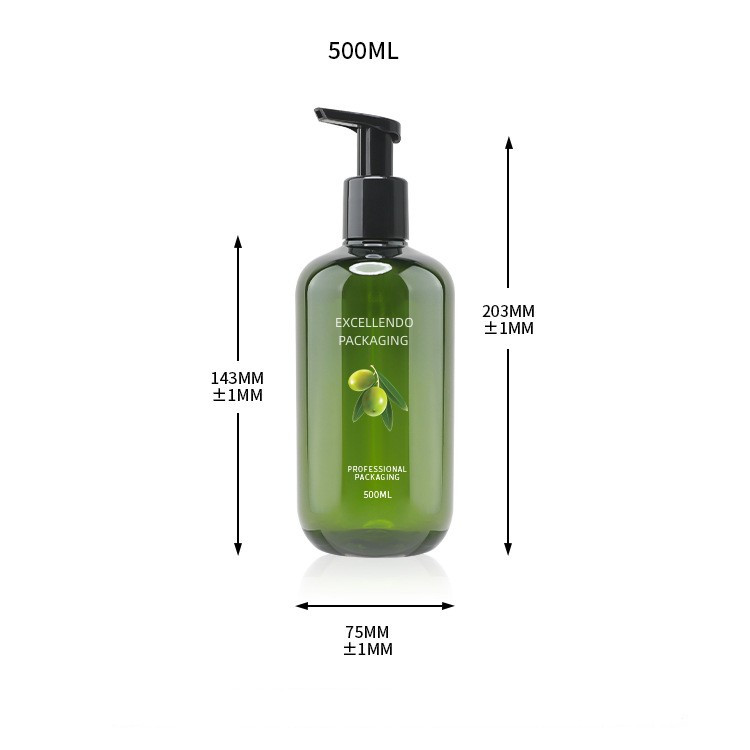 Low MOQ 500ml Shampoo Body Wash Pet Bottle, Transparent Plastic Body Cream Body Wash in Green Color 